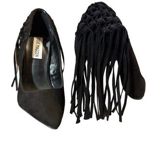 Steve Madden Tipsyy Black Suede Fringe Heels Sz 6